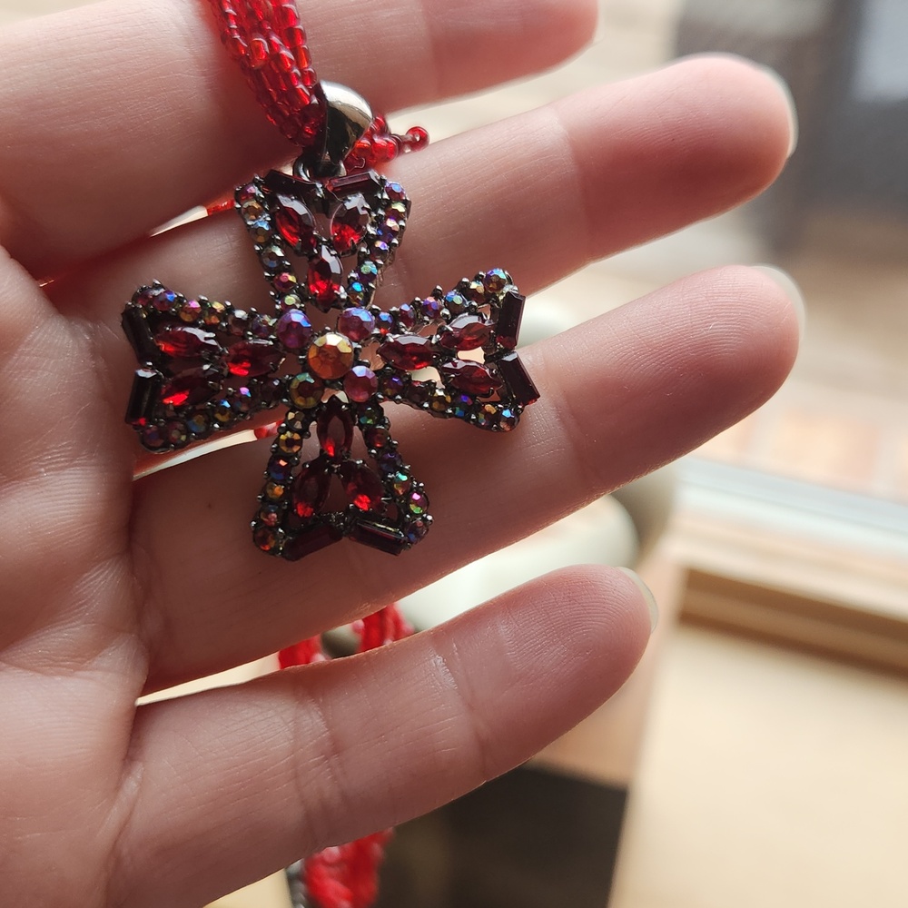 Gorgeous Beaded Multi-Strand Necklace with Cross Pendant - Picture 7 of 7